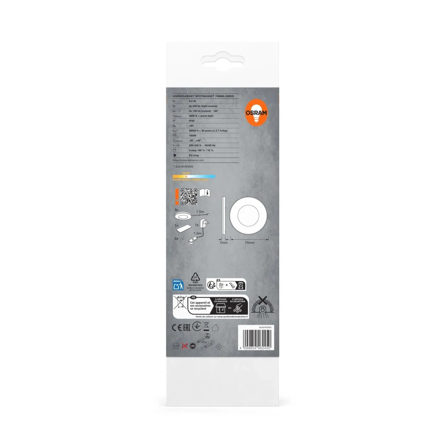 Sottopensile LED cucina Ledvance Spot Magnet 8 W 690 lm 3000 K Ø 7,5 cm