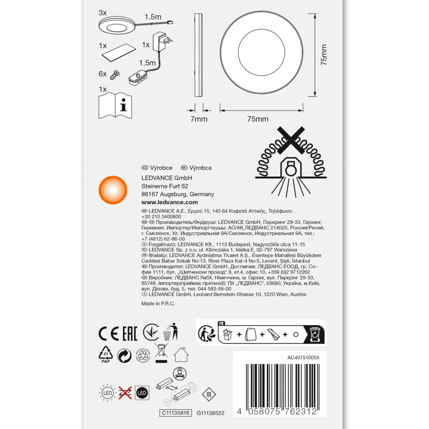 Sottopensile LED cucina Ledvance Spot Magnet 8 W 690 lm 3000 K Ø 7,5 cm