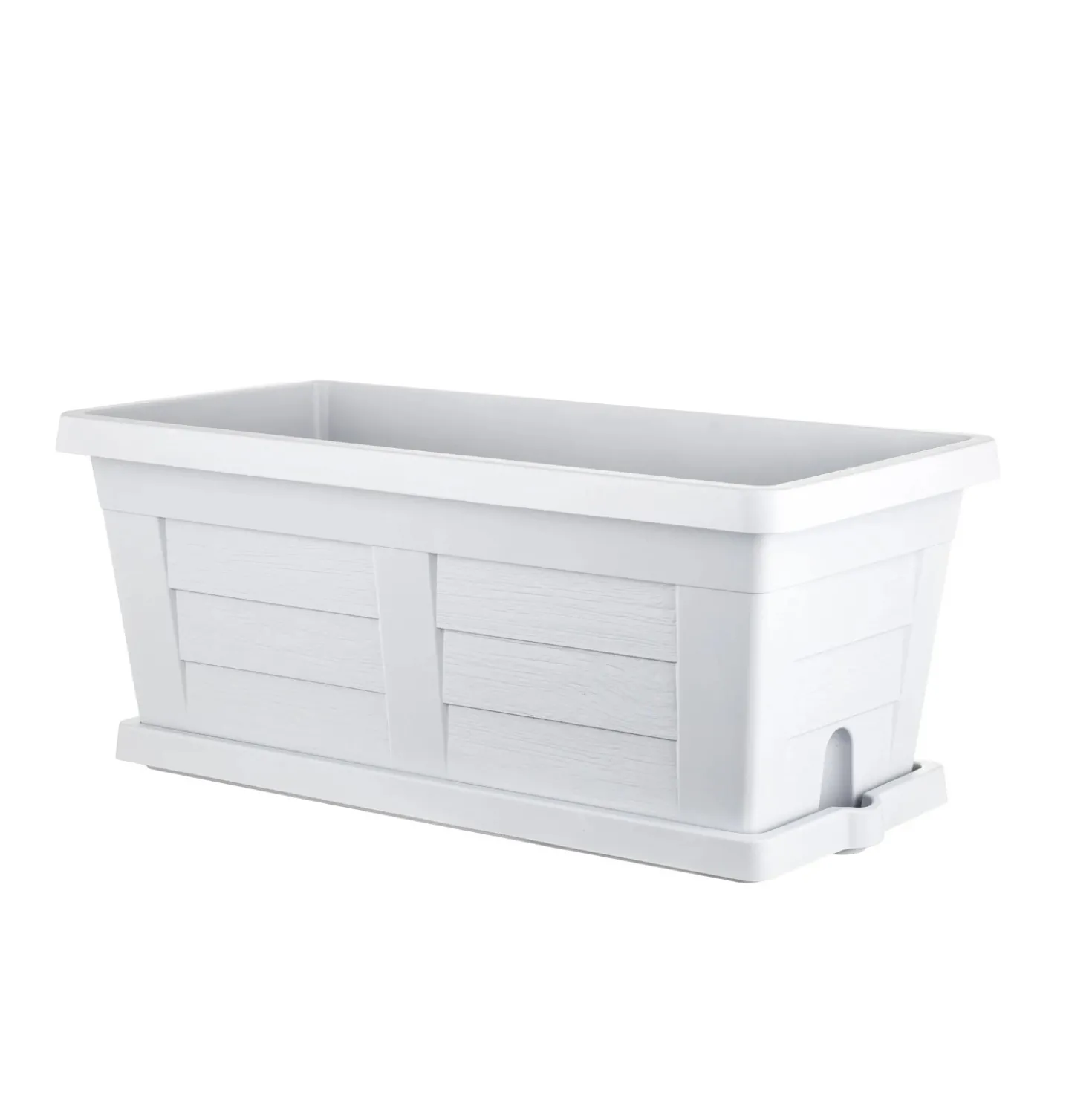 Sottovaso in plastica effetto legno bianco 94x36x5,5 cm