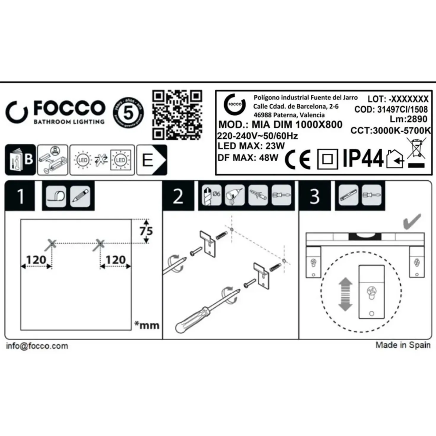 Specchio bagno Led Mia dimmerabile 100x80 cm
