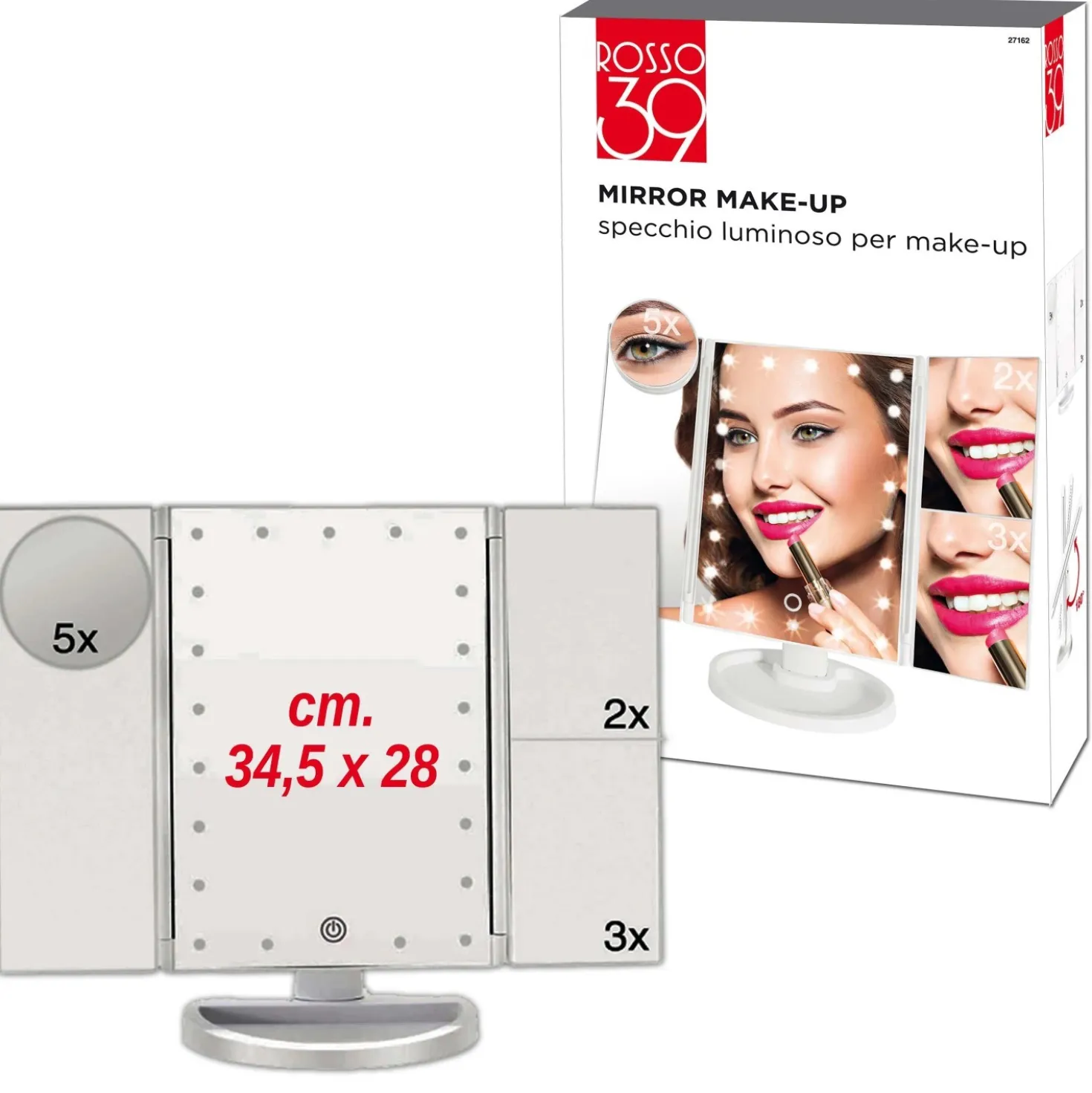 Specchio con illuminazione Led con ingrandimenti X1-X2-X3-X5
