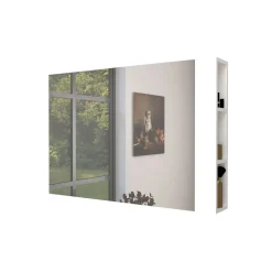 Specchio contenitore bagno a 2 ante e mensole unilaterali 680x1100x150 cm bianco