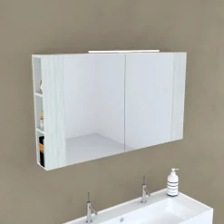 Specchio contenitore bagno con 2 ante e mensole bilaterali 680x1100x150 cm olmo