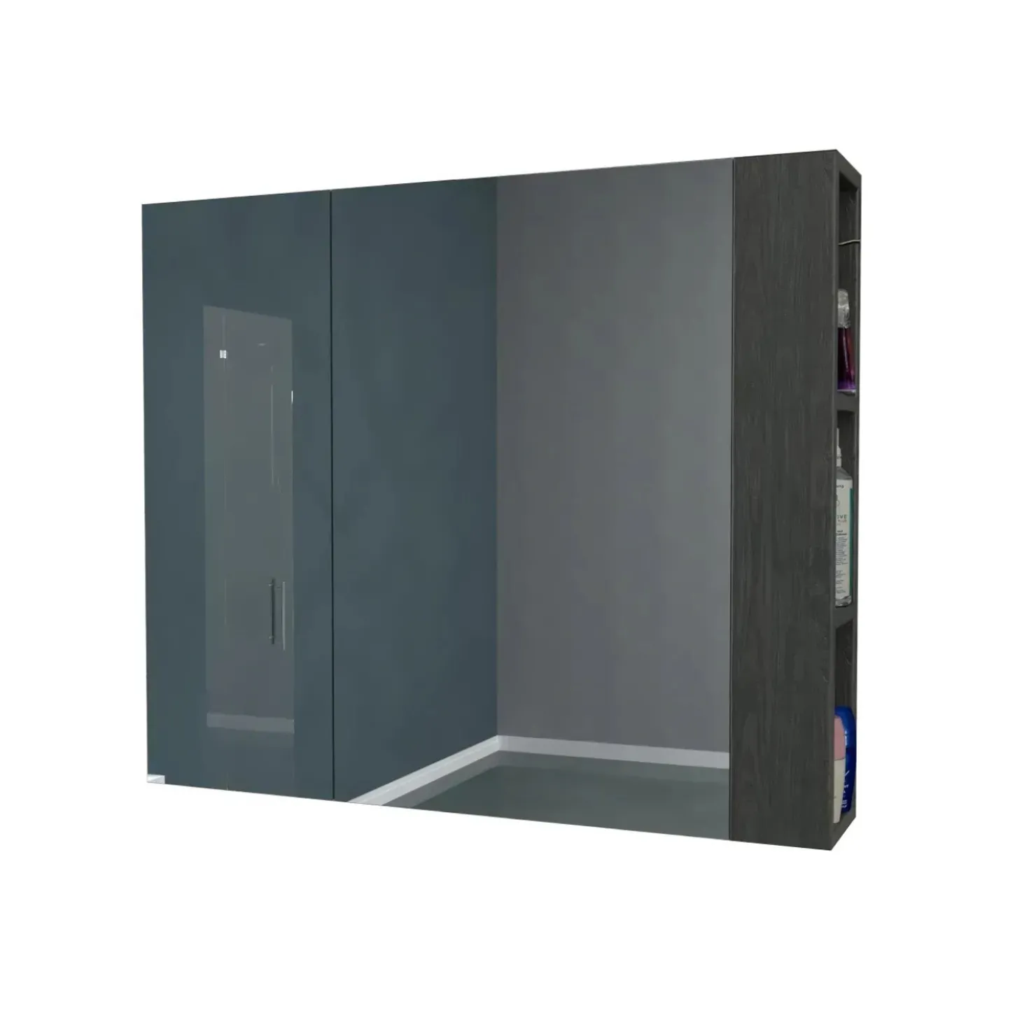 Specchio contenitore bagno a 2 ante e mensole unilaterali 680x800x150 cm olmo sc