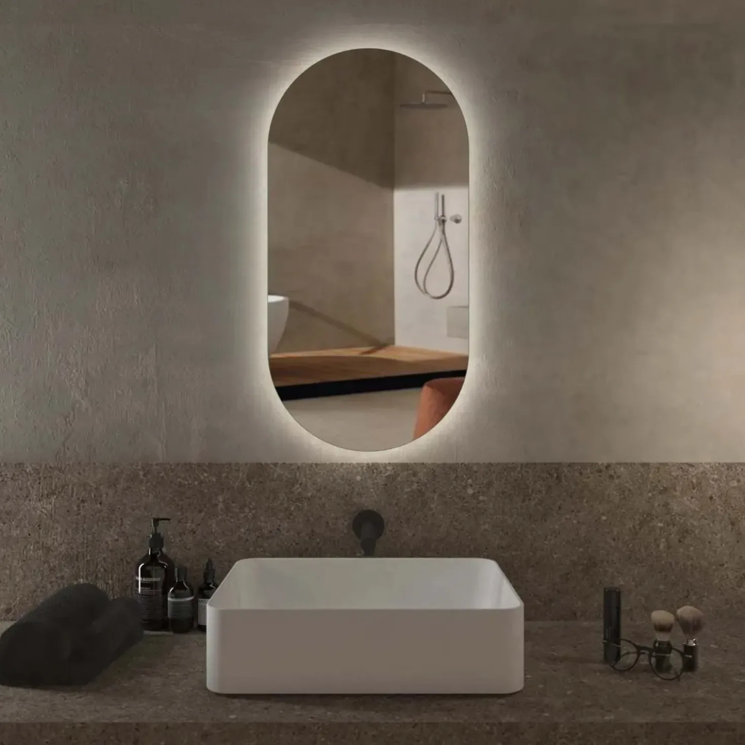 Specchio da bagno con illuminazione integrata ovale 40x80x2.5 cm