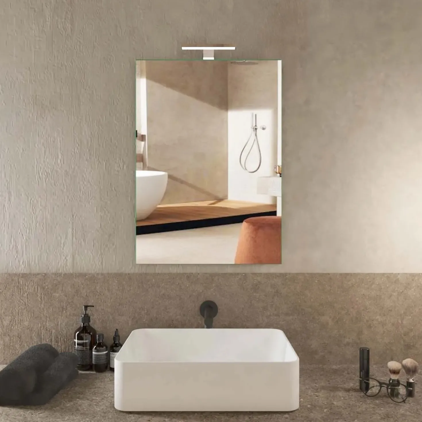 Specchio da bagno filo lucido reversibile con lampada led BADGE 60x80 cm