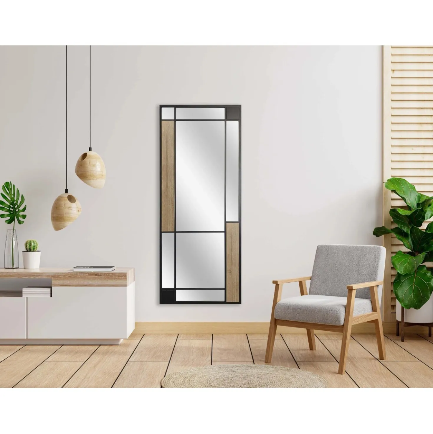 Specchio da parete Loft Two-Tone 60x150 cm rovere nero