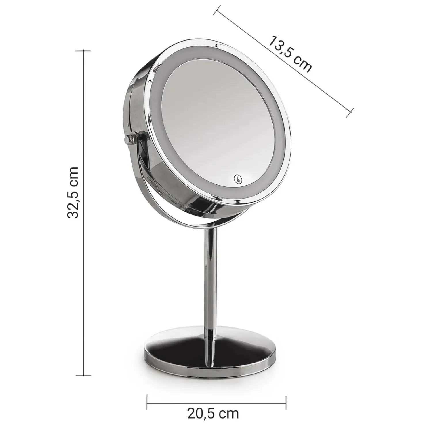 Specchio ingranditore Gemma 5x bifacciale con LED cromo