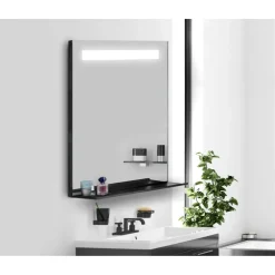 Specchio Led Carol con profilo nero con mensola metallo 100x80 cm