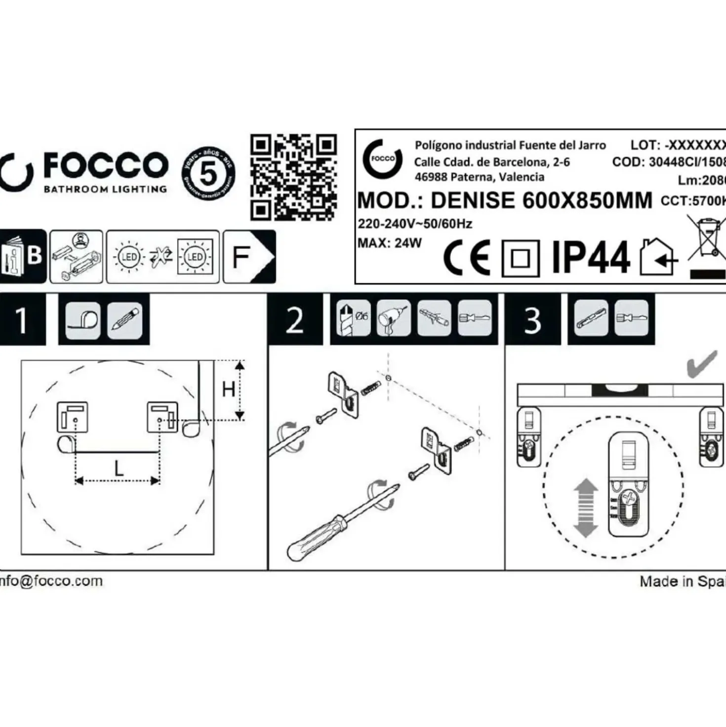 Specchio Led per Bagno Denise 60x85 cm
