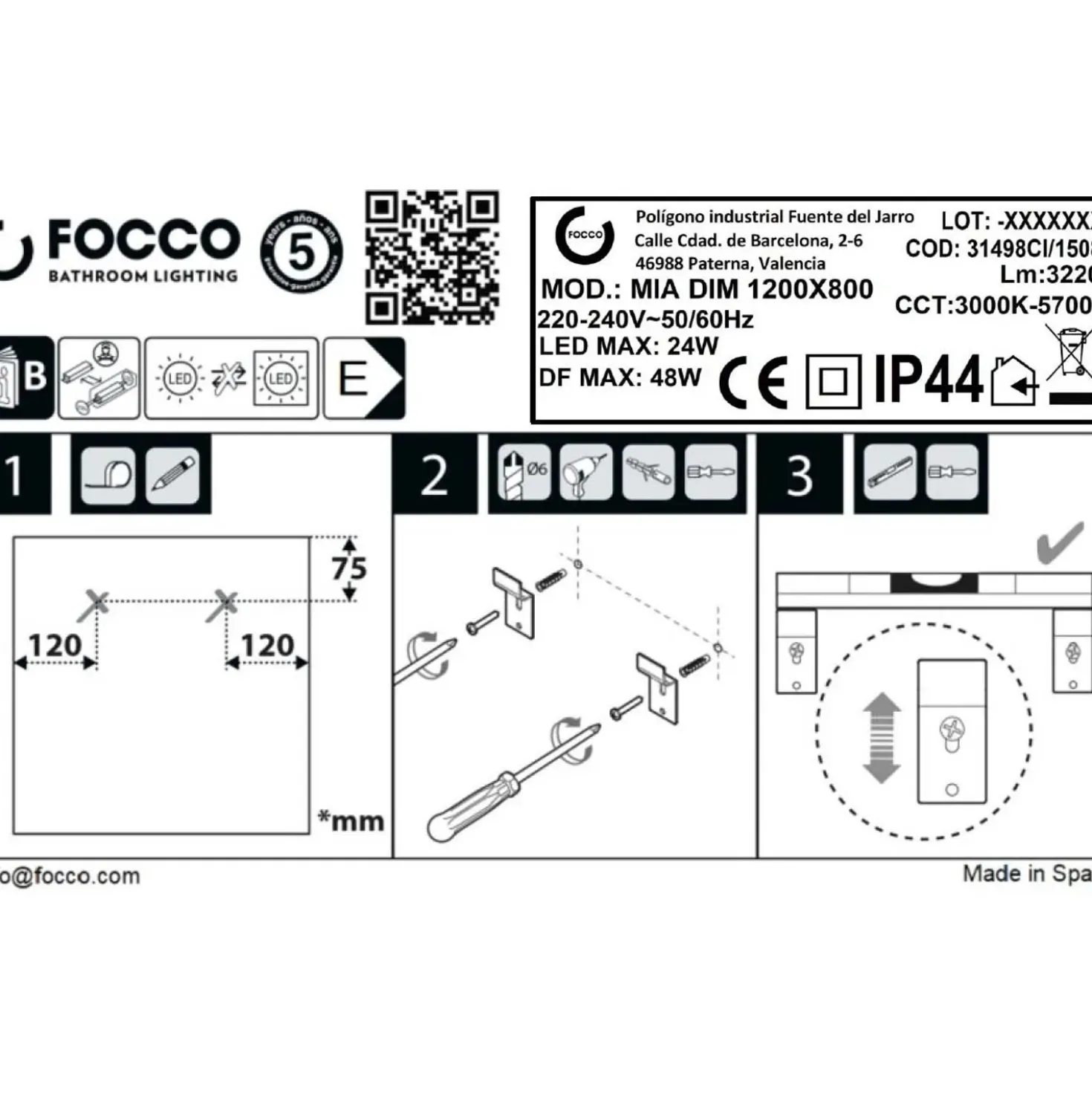 Specchio Led per Bagno Mia Dimmerabile 120x80 cm