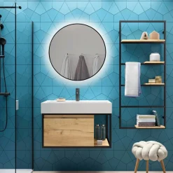 Specchio Led Sharon con profilo nero diametro 80 cm
