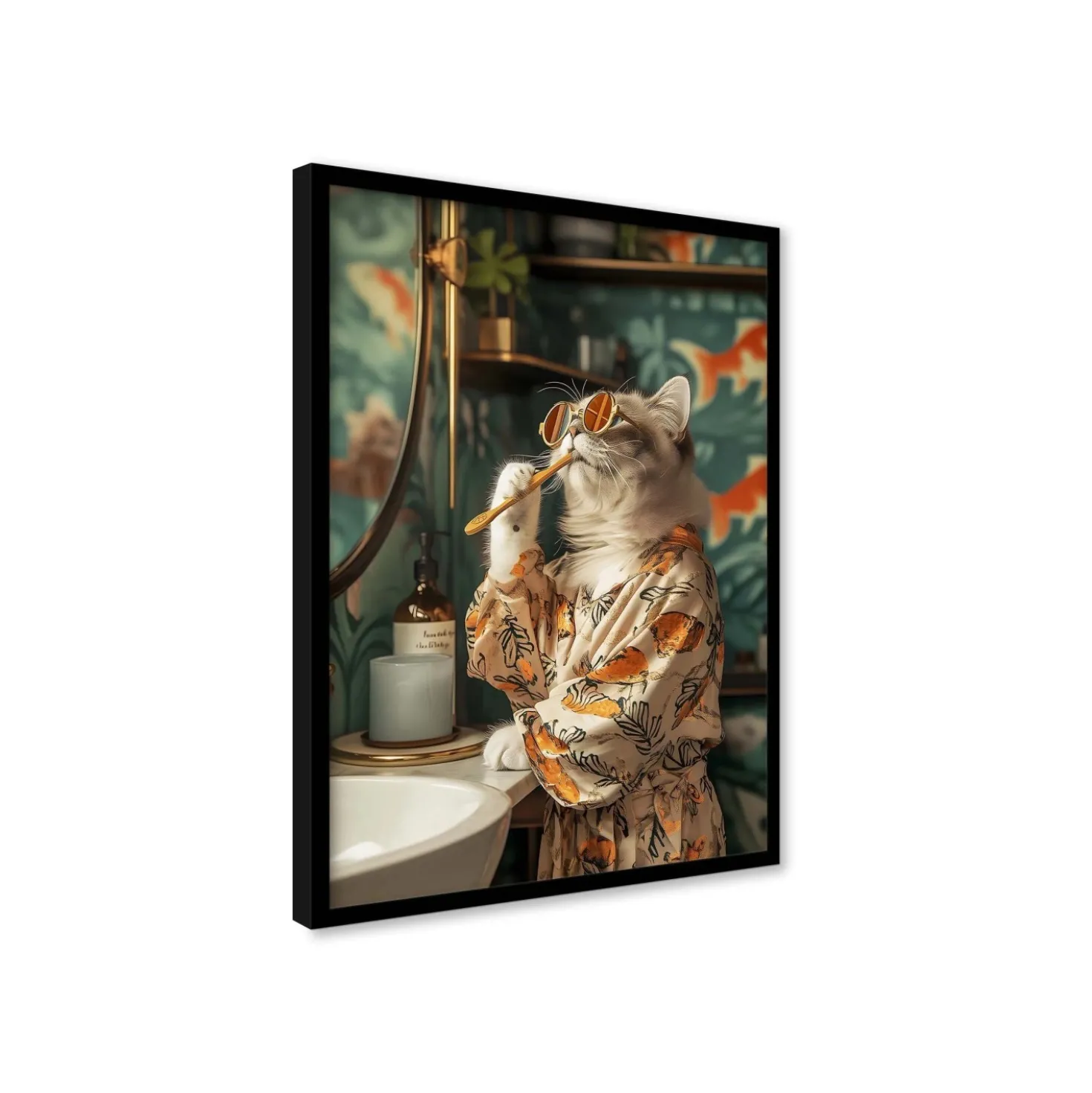 Stampa incorniciata 30x40 cm gatto spazzolino