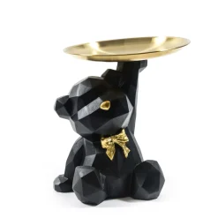 Statua orso nero in resina con vassoio 19x16.5xH19 cm assortito
