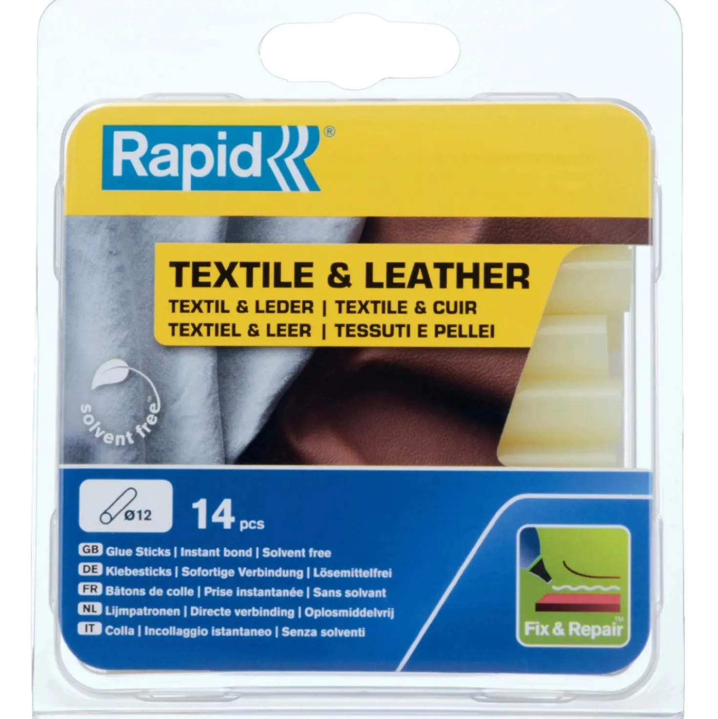 Stick di Colla Rapid per Tessuto e Pelle da 12 mm Giallo