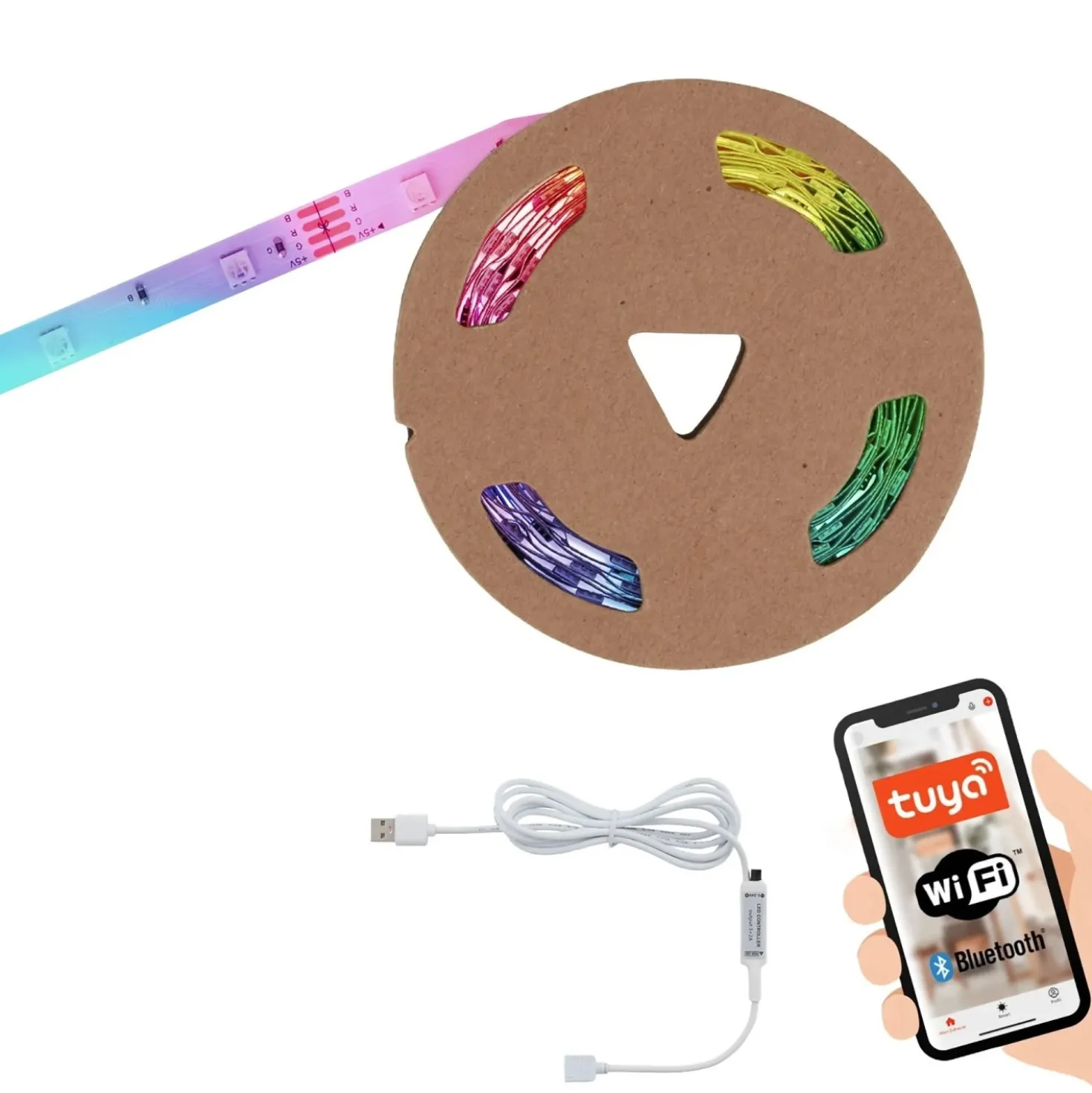 Striscia LED 150 LED 7,5 W RGB con WiFi e Bluetooth 5 m bianco