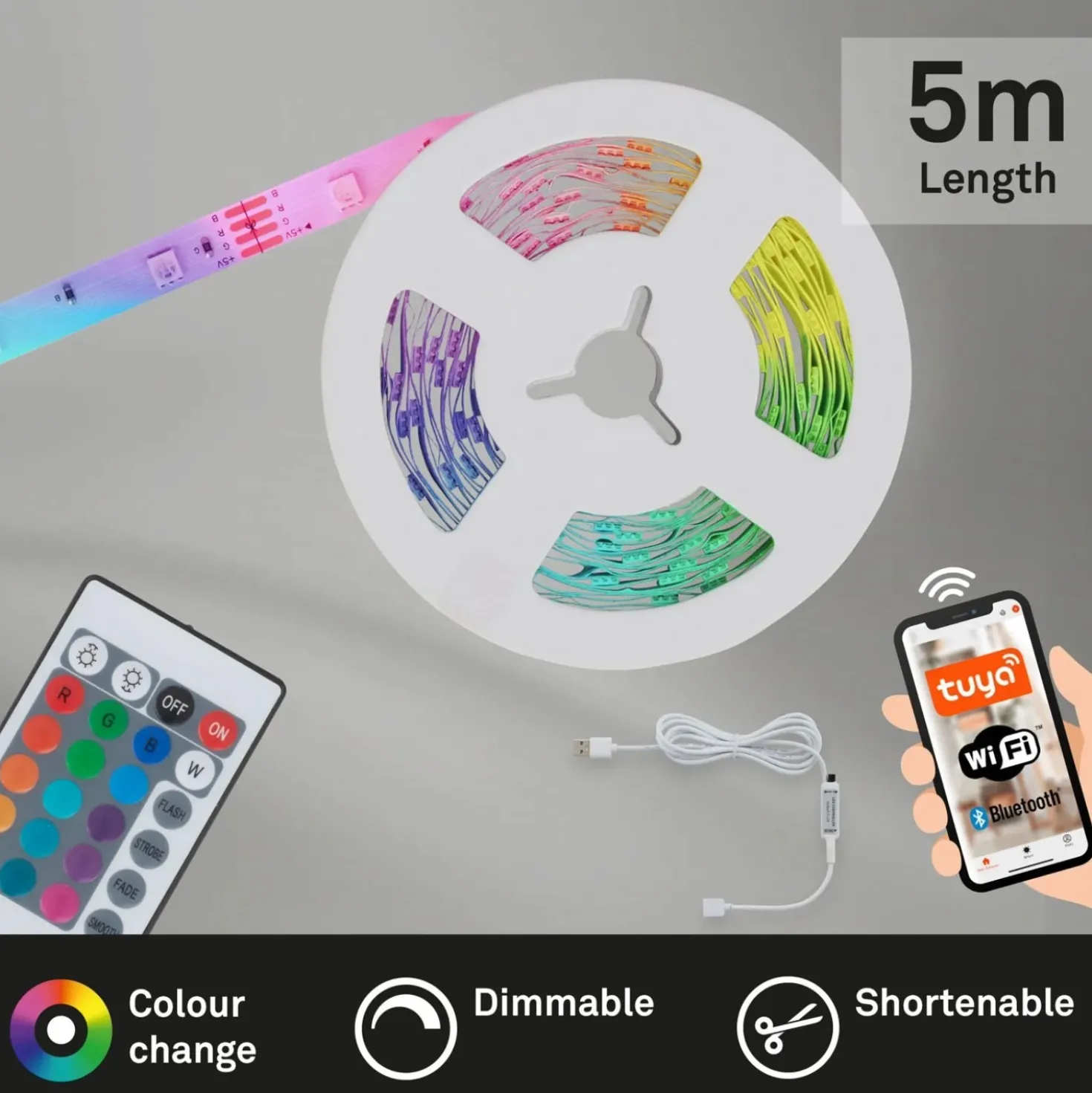 Striscia LED 150 LED 7,5 W RGB con WiFi e Bluetooth 5 m bianco