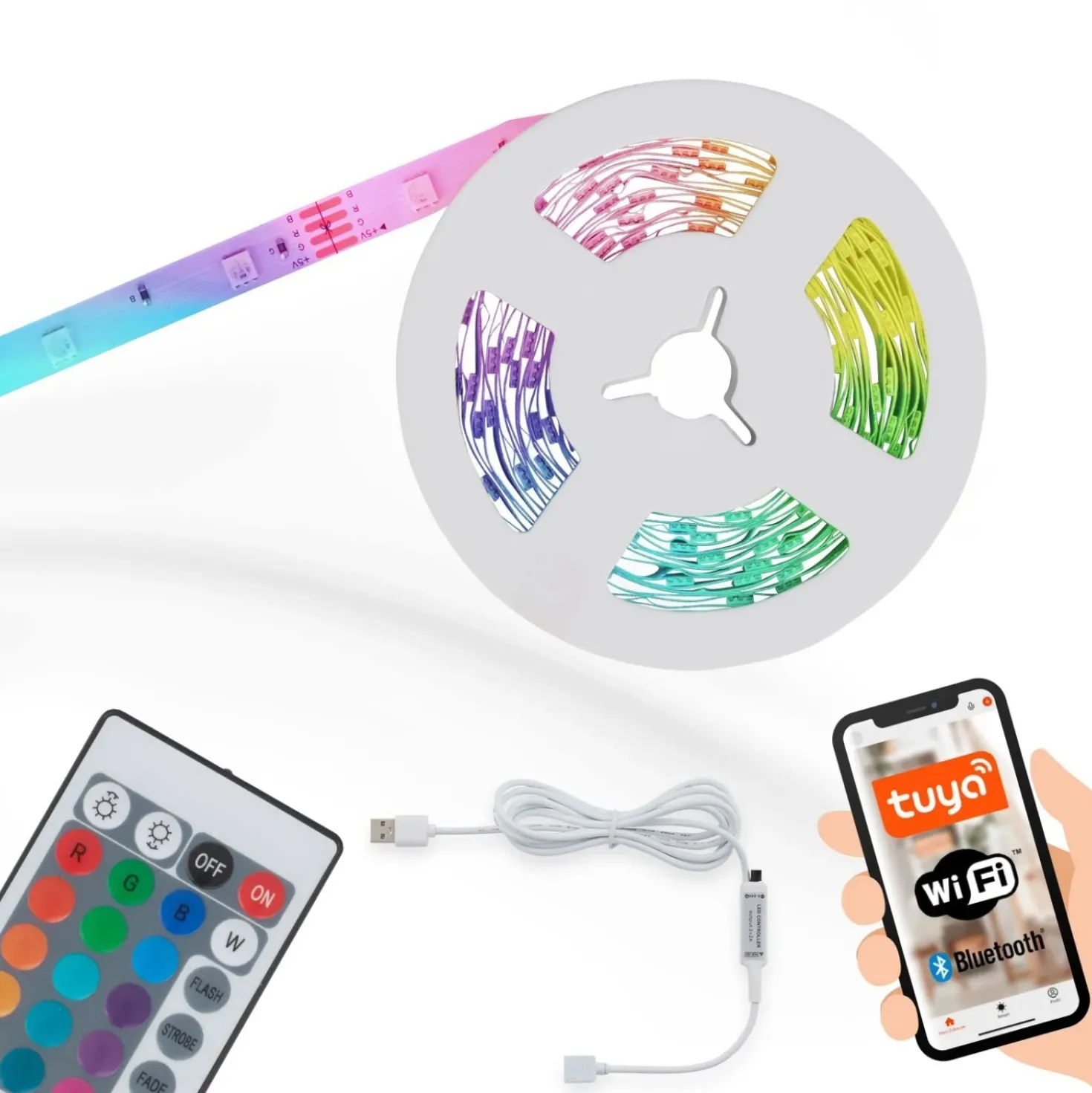 Striscia LED 150 LED 7,5 W RGB con WiFi e Bluetooth 5 m bianco
