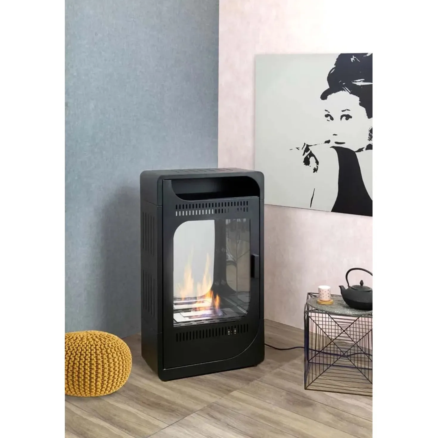 Stufa a bioetanolo Fiammetta ventilata in acciaio 3,5 kw/h nero
