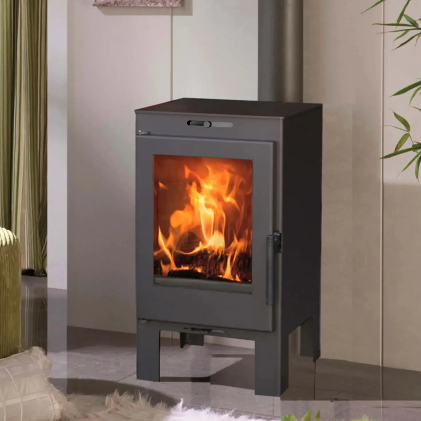 Stufa a legna in acciaio Almudena 5 Ecodesign 7,3 kw nero metallico