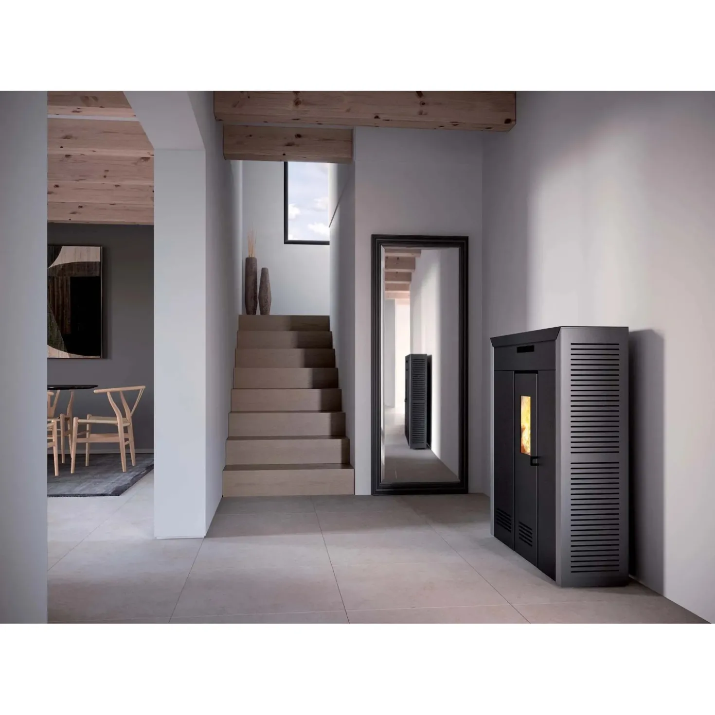Stufa a pellet sottile ventilata canalizzabile Invicta Daglan Plus 8,3kW grigio