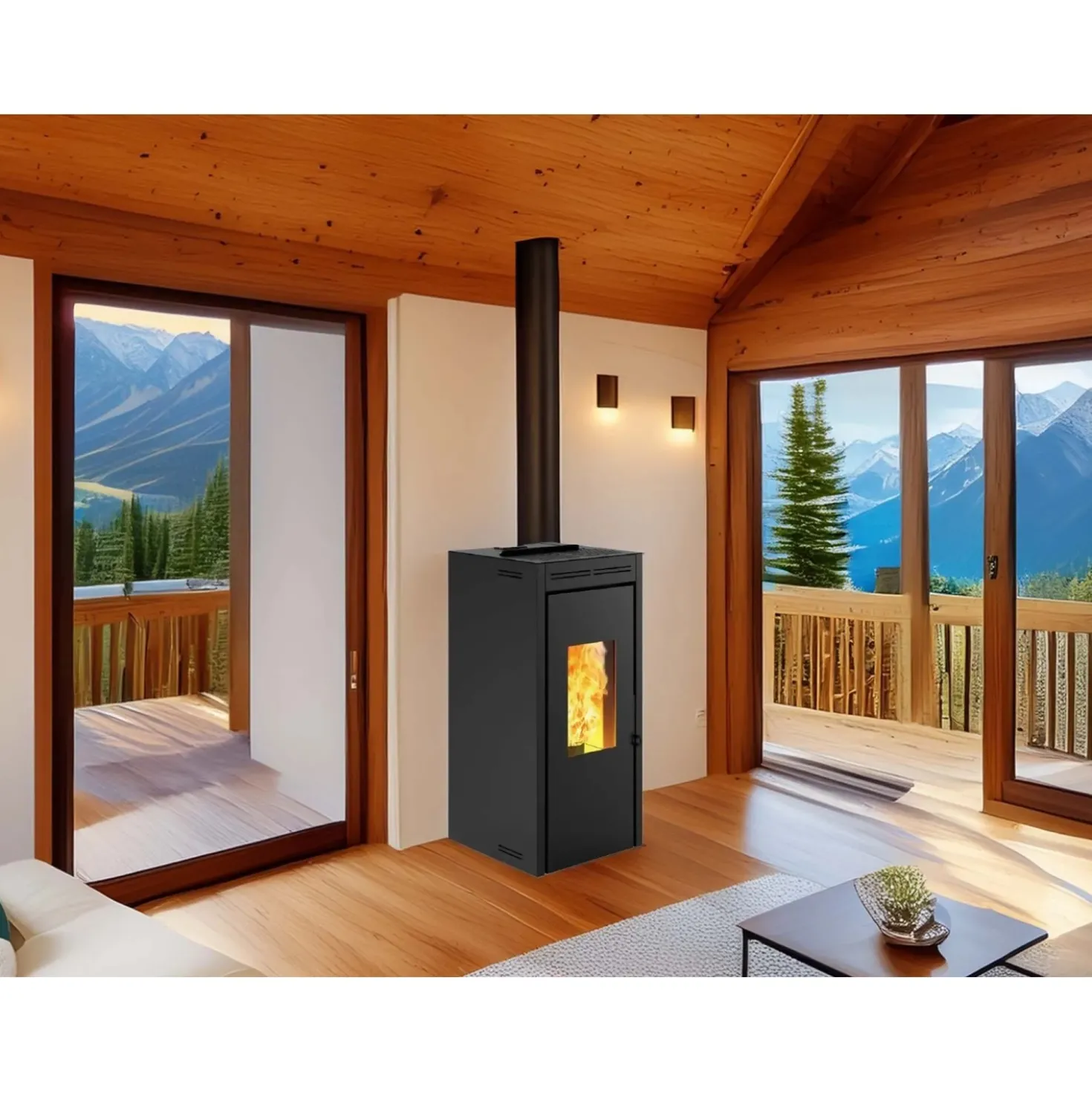 Stufa a pellet ventilata ermetica Invicta Teramo Plus 17,2 kW nero