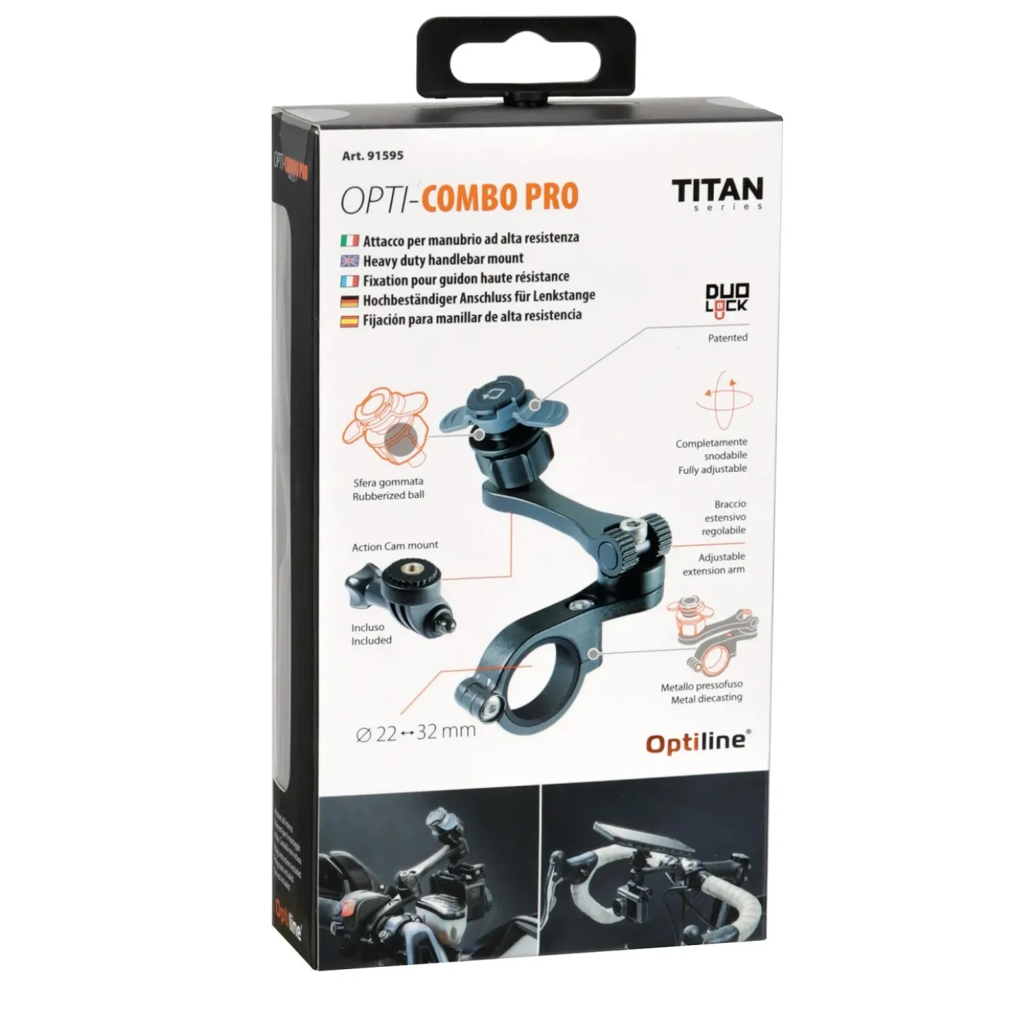Supporto per manubrio bici e moto Titan Combo Pro alta resistenza nero