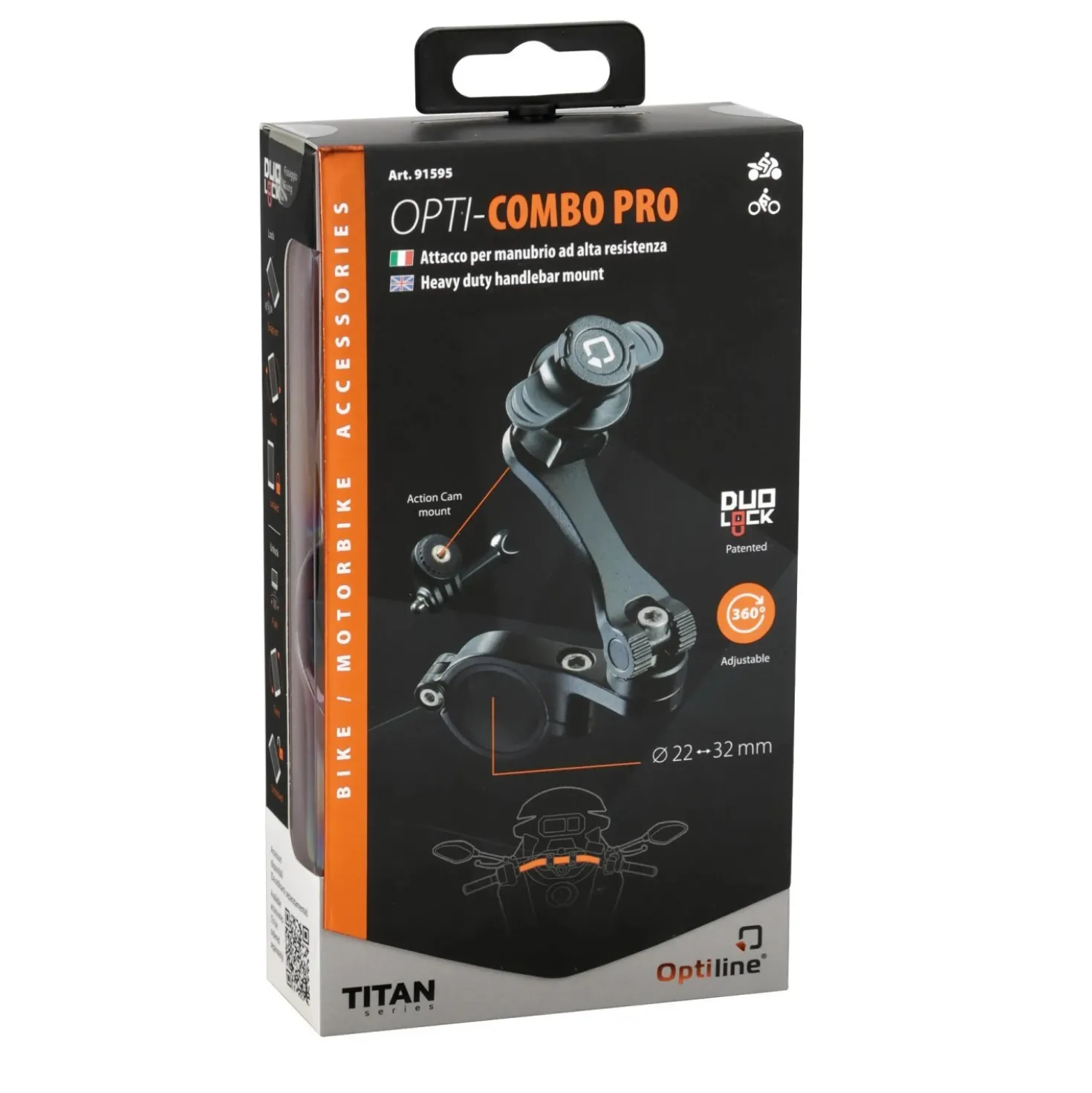 Supporto per manubrio bici e moto Titan Combo Pro alta resistenza nero