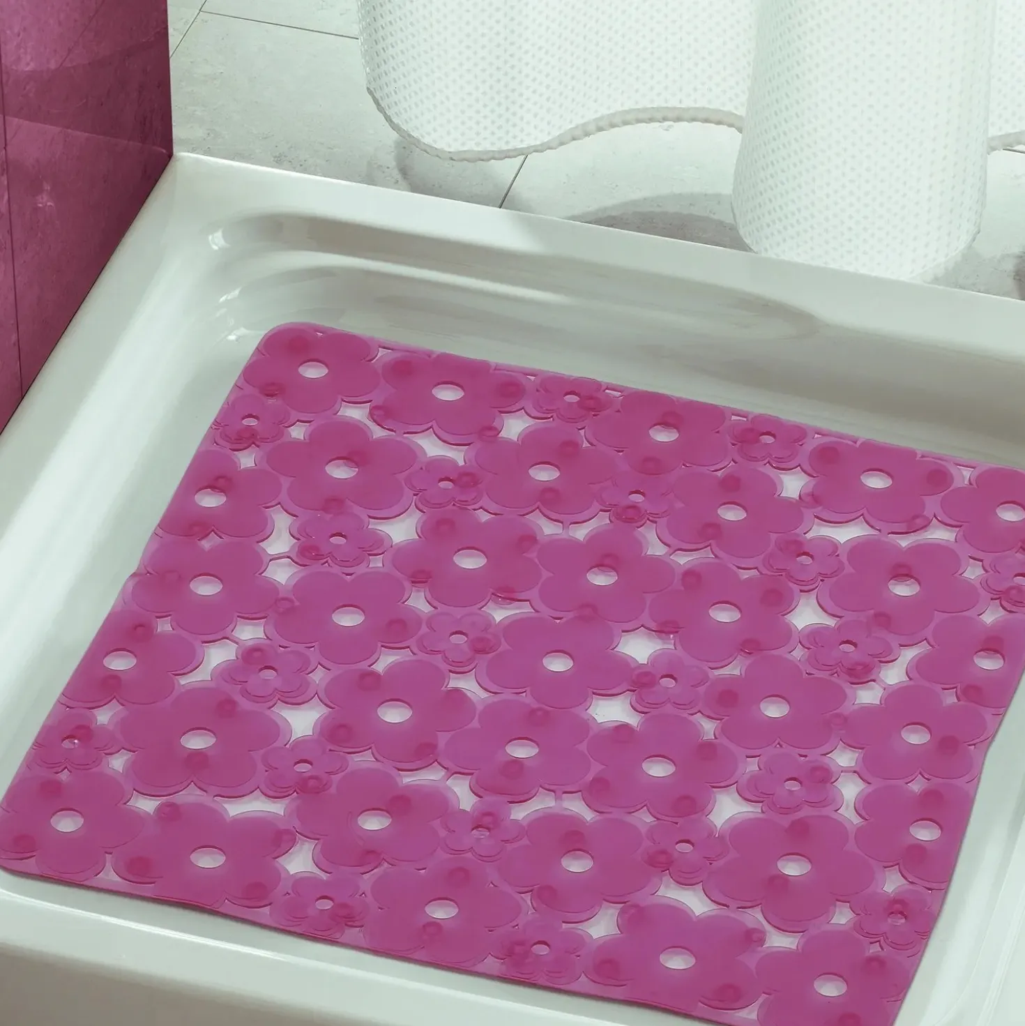 Tappeto antiscivolo doccia Margherita fucsia