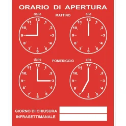 Targa "Orario di apertura" con catenella 16 x 21 cm rossa