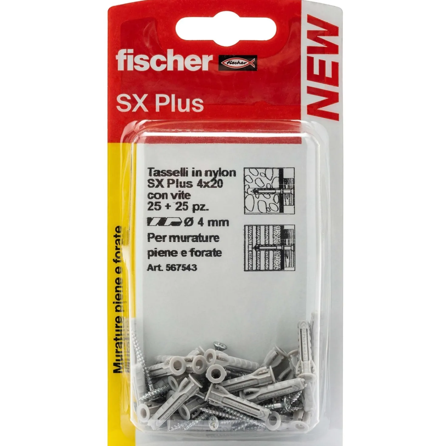 Tassello a espansione in nylon Fischer SX Ø 4 mm 25 pz