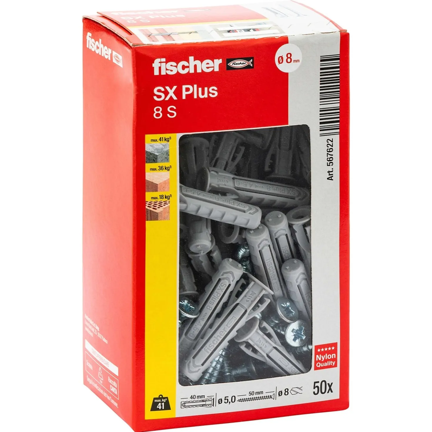 Tassello a espansione in nylon Fischer SX Ø 8 mm 50 pz