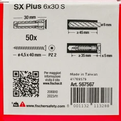 Tassello a espansione SX Plus Ø 6 mm 50 pz