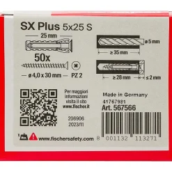 Tassello a espansione SX Plus Ø 5 mm 50 pz