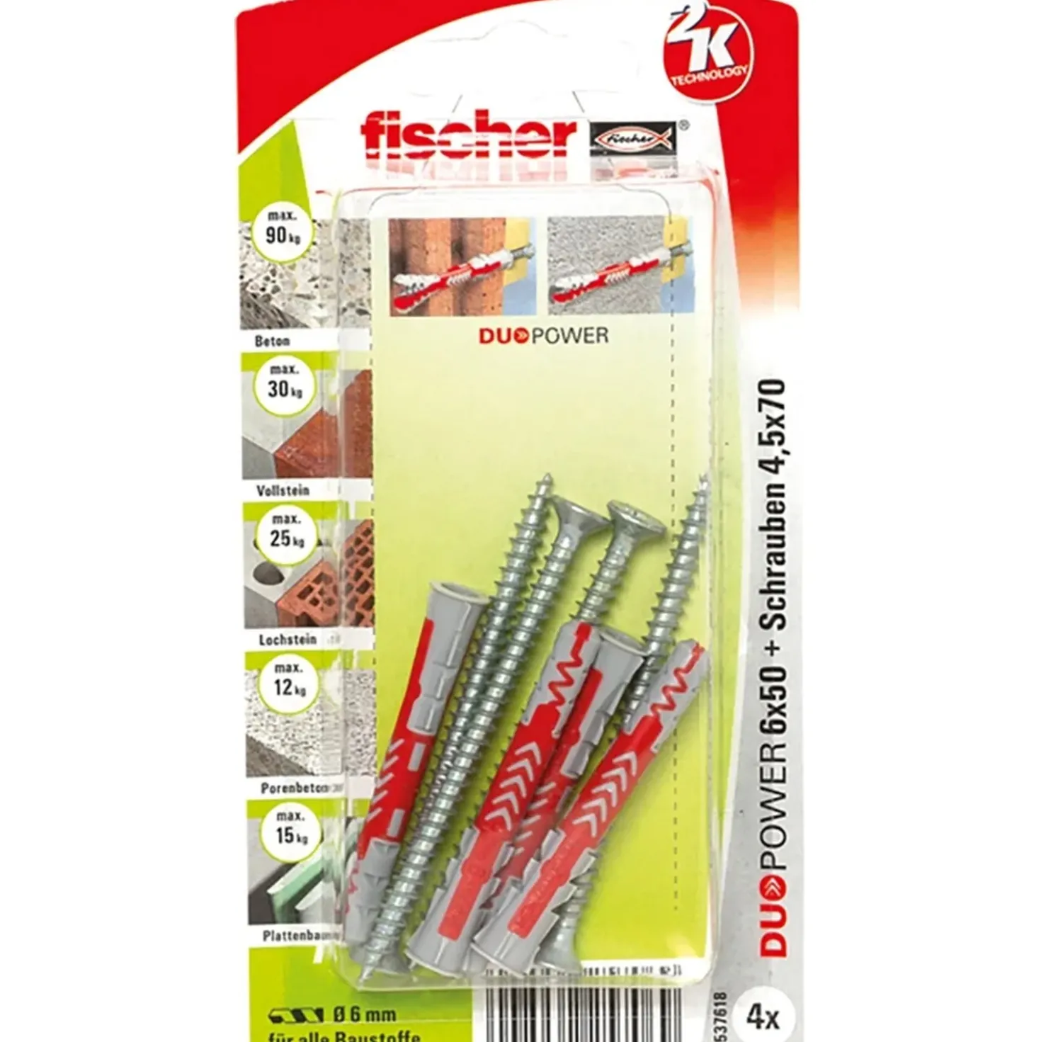 Tassello Fischer Duopower 6 x 50 S K con vite 4 pz ciascuno
