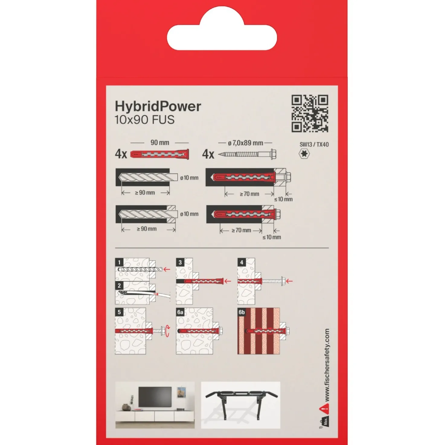 Tassello Fischer HybridPower FUS K 10 mm x 90 mm 4 pezzi
