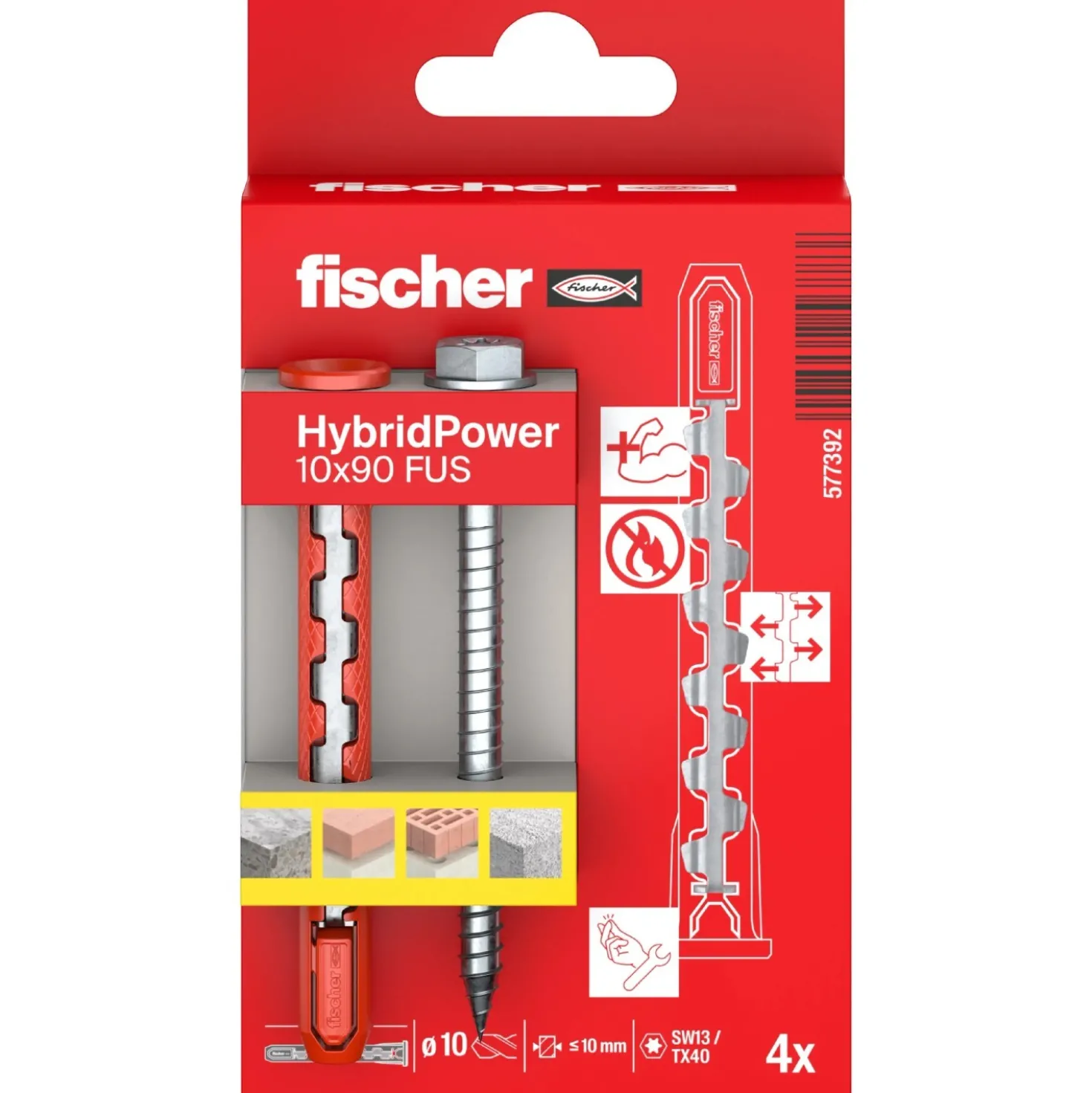 Tassello Fischer HybridPower FUS K 10 mm x 90 mm 4 pezzi
