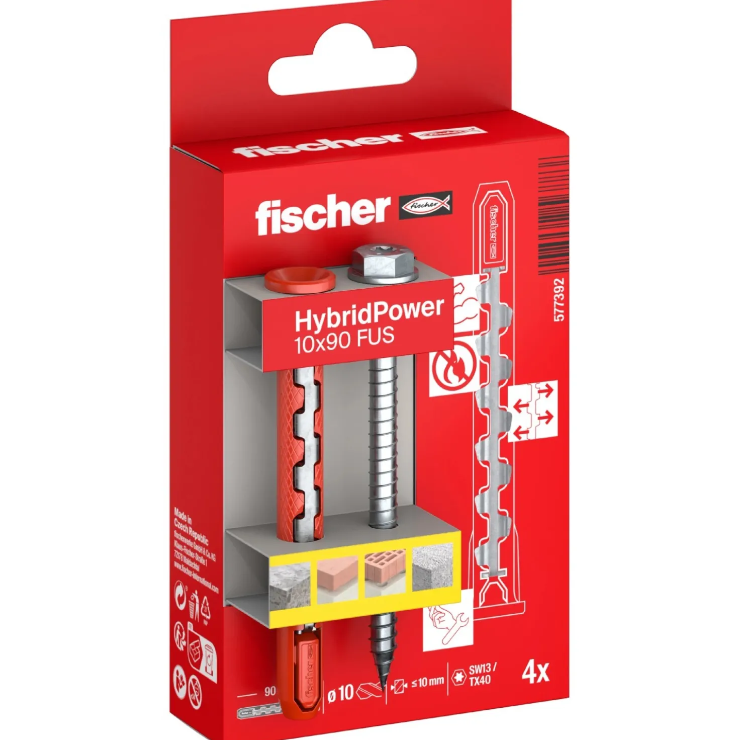 Tassello Fischer HybridPower FUS K 10 mm x 90 mm 4 pezzi