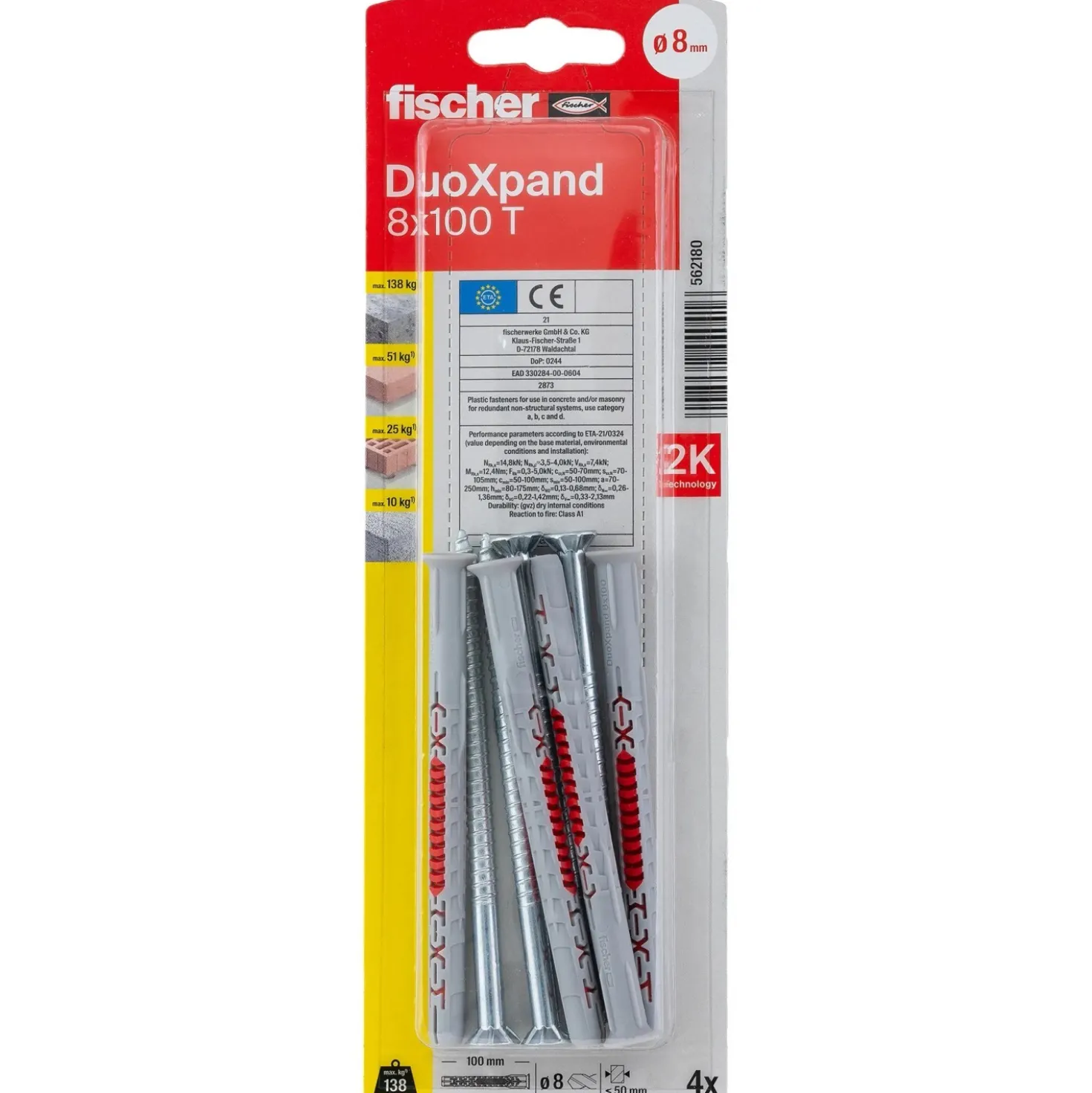Tassello prolungato Fischer DuoXpand bimateriale Ø 8 x L 100 mm T K 4 pz