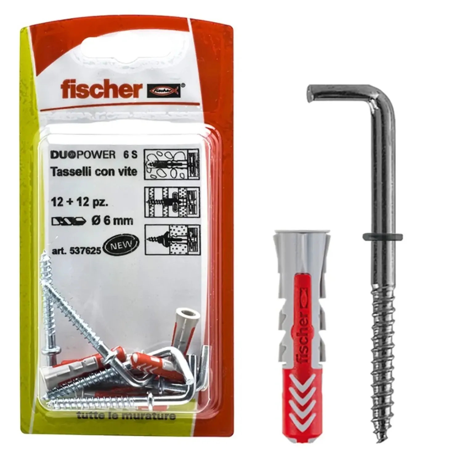 Tassello universale Fischer Duopower gancio Ø 6 mm 6 pz