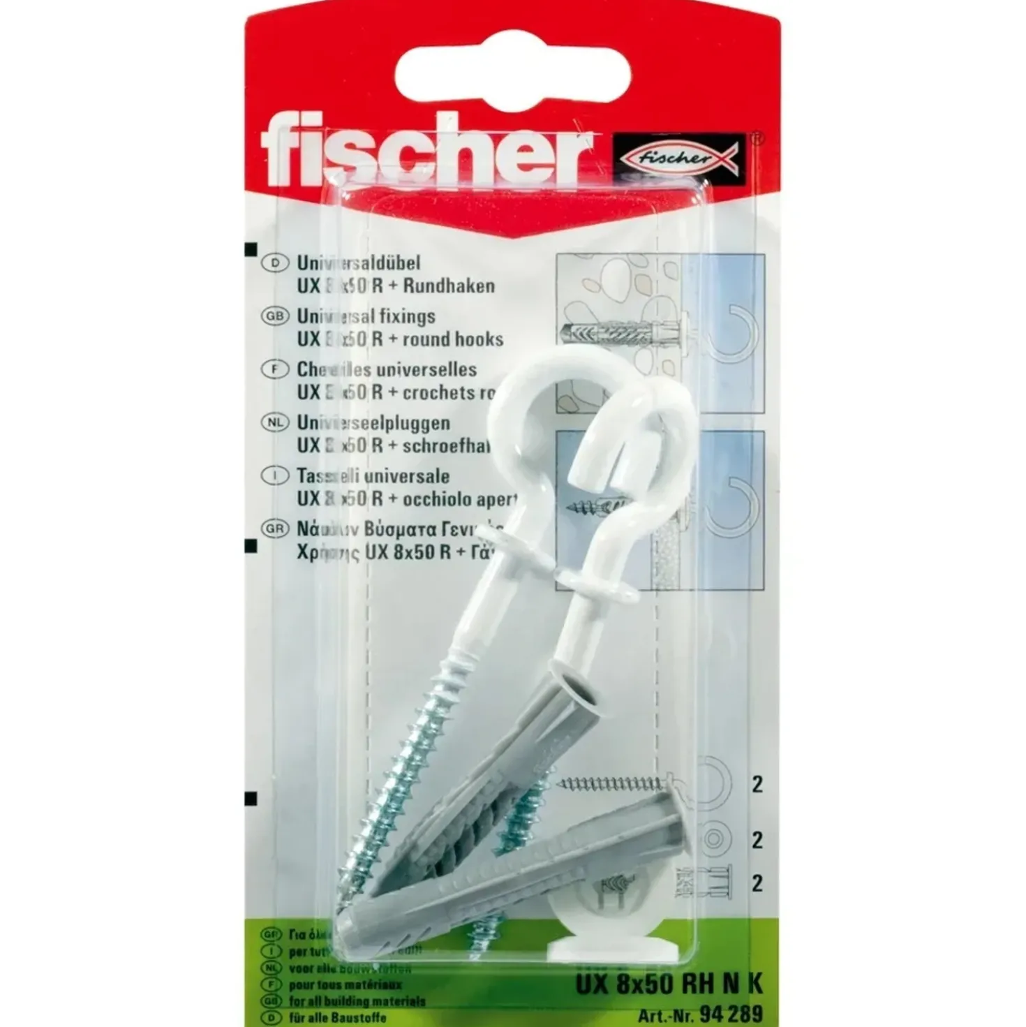 Tassello universale Fischer UX Ø 8 mm con occhiolo aperto 2 pz