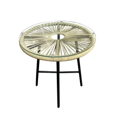 Tavolino da giardino in rattan sintetico acciaio piano vetro Ø 50x H 52 cm