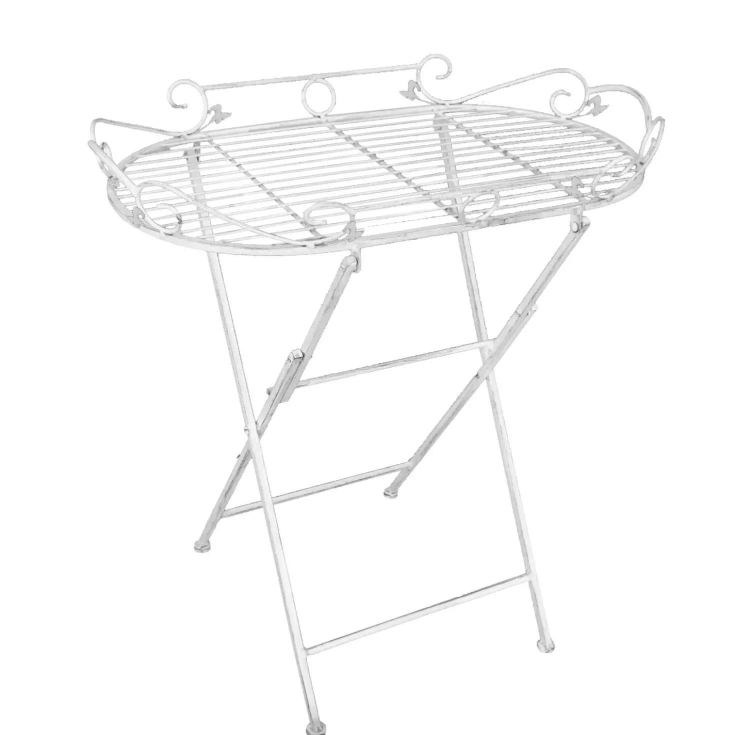Tavolino pieghevole in metallo 64x37x65 cm bianco