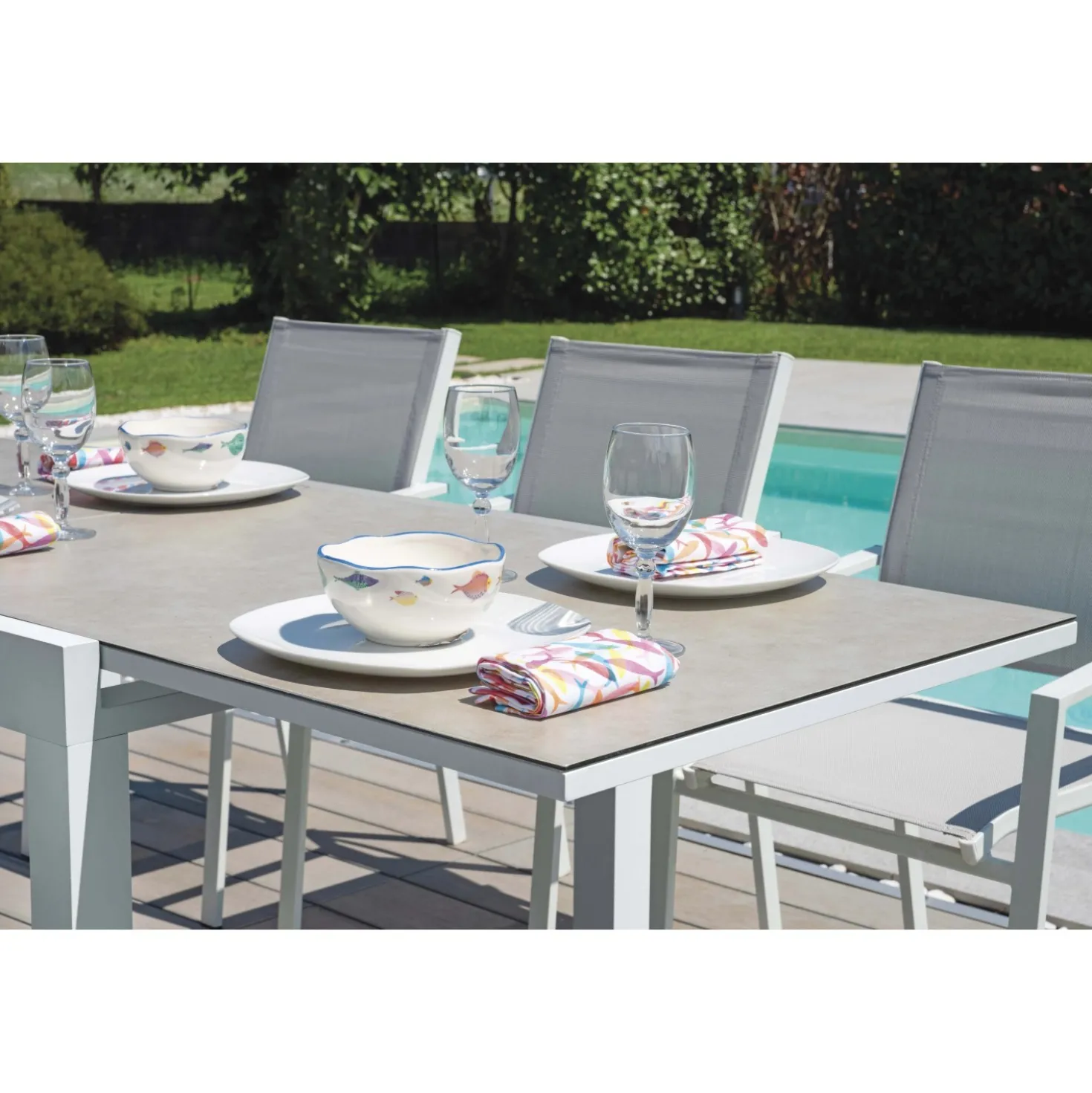 Tavolo allungabile da giardino in alluminio bianco 104-208xH75 cm