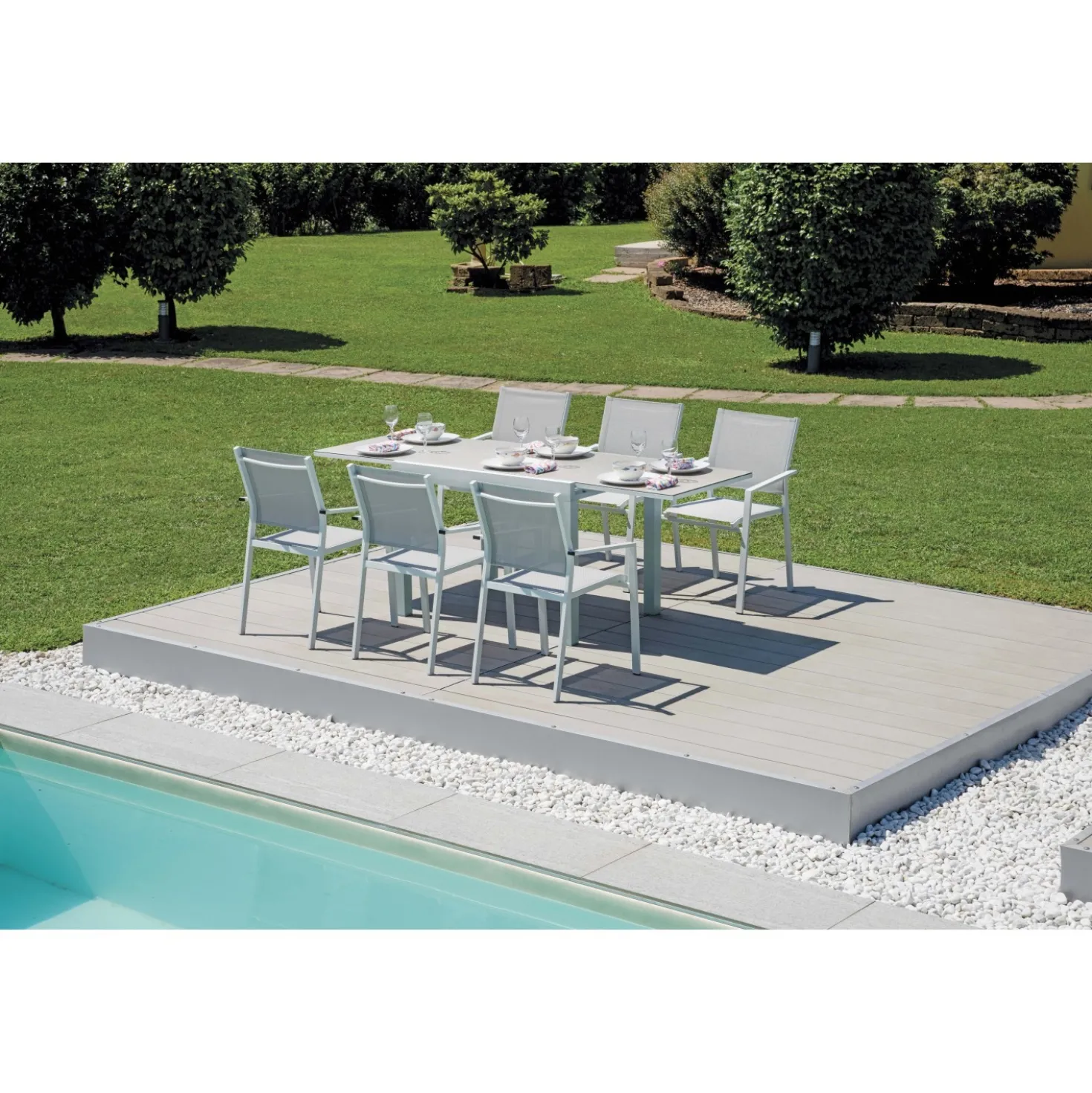 Tavolo allungabile da giardino in alluminio bianco 104-208xH75 cm