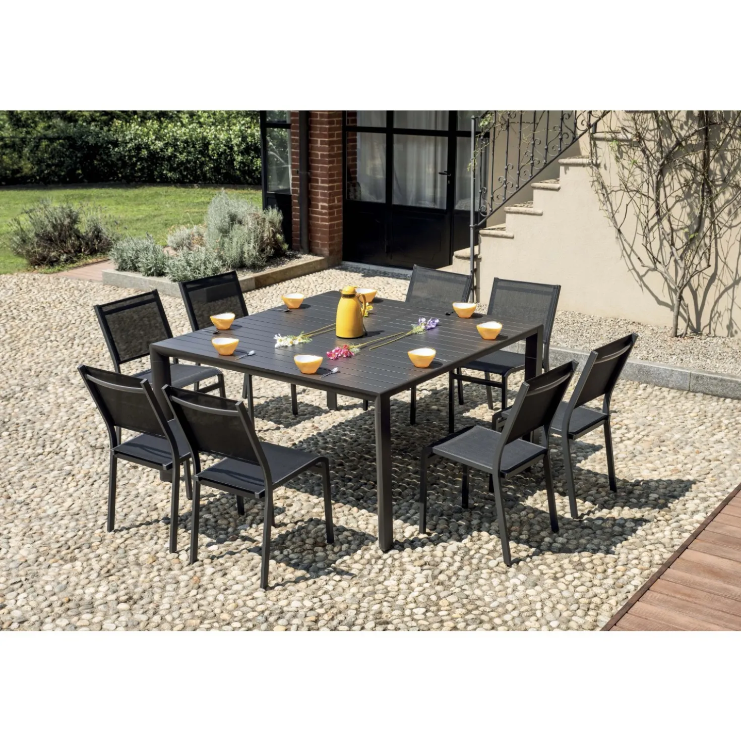 Tavolo allungabile da giardino in alluminio grigio scuro 100-150xH77 cm