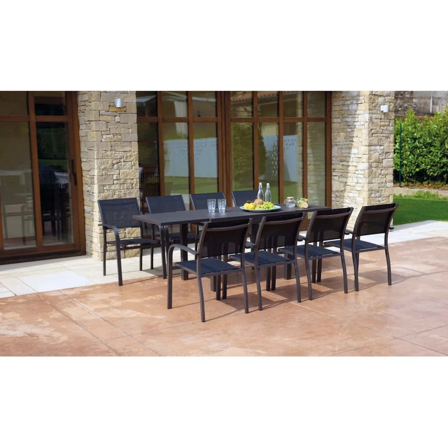 Tavolo allungabile da giardino in alluminio antracite 104-208x75 cm