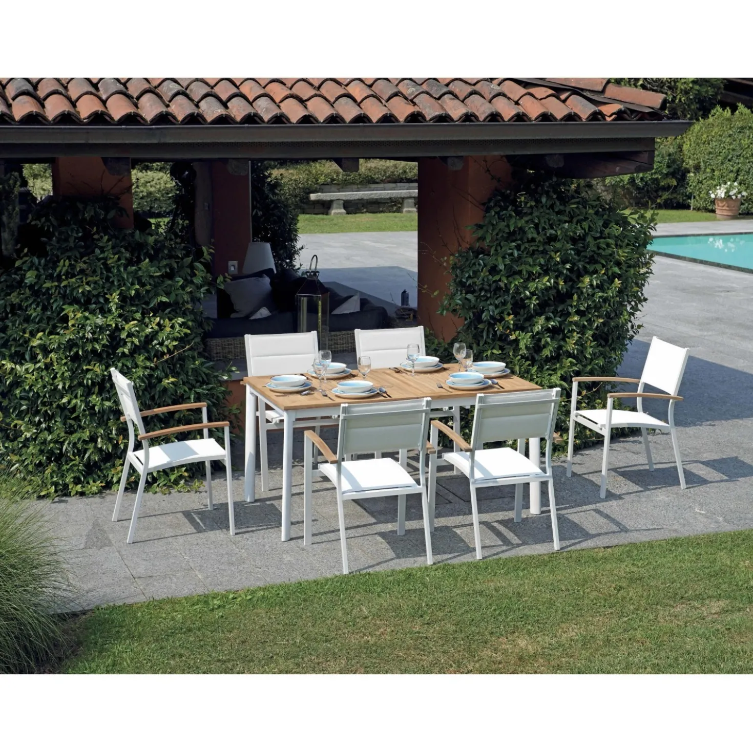 Tavolo allungabile da giardino in teak e alluminio 150/210x90 cm