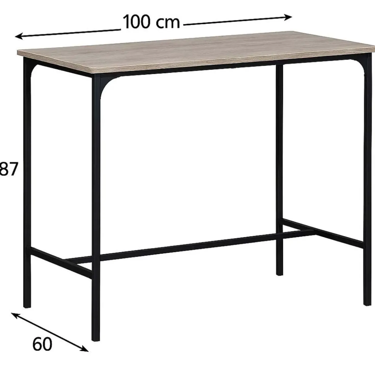 Tavolo bar struttura in metallo e piano in MDF 100x60x87 cm nero