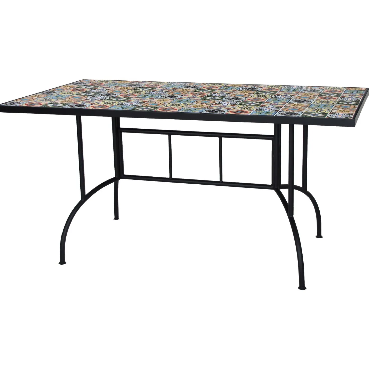 Tavolo da giardino Mosaico Flower in metallo verniciato 150x80x73 cm